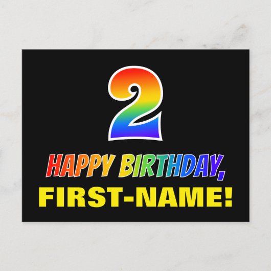 Carte Postale 2e anniversaire : Bold, amusant, simple, arc-en-ci (Devant)