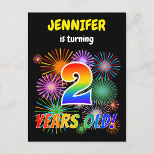 Carte Postale 2e anniversaire - Fun Fireworks, Rainbow Look "2"