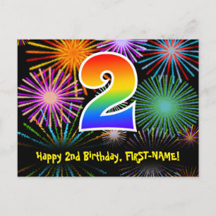 Carte Postale 2e anniversaire – Motif de feux d'artifice amusant