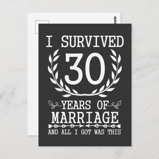 Carte Postale 30 ans mari et femme 30ème anniversaire de mariage (Devant / Derrière)