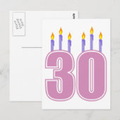 Carte Postale 30 bougies d'anniversaire (rose / violet) (Devant / Derrière)