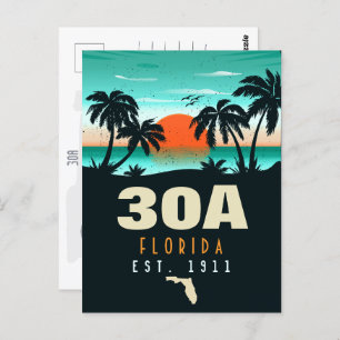 Carte Postale 30a Route Floride Retro Sunset Souvenirs 60s