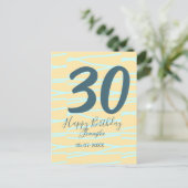 Carte Postale 30e anniversaire ajouter nom date année jaune bleu (Debout devant)