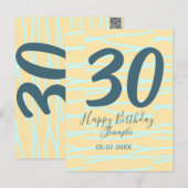 Carte Postale 30e anniversaire ajouter nom date année jaune bleu (Devant / Derrière)