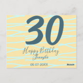 Carte Postale 30e anniversaire ajouter nom date année jaune bleu (Dos)