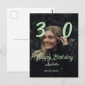 Carte Postale 30e anniversaire ajouter nom date année vert paste (Devant / Derrière)