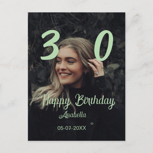 Carte Postale 30e anniversaire ajouter nom date année vert paste (Devant)