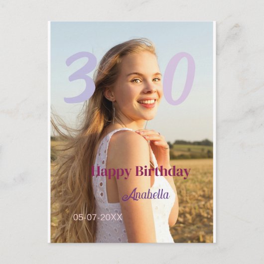 Carte Postale 30e anniversaire ajouter nom date année VIOLET ROS (Devant)