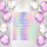 Carte Postale 30e anniversaire arc-en-ciel parties scintillant r<br><div class="desc">Une invitation à la fête du 30e anniversaire féminine et féminine. Devant : Un arrière - plan de couleur arc-en-ciel en violet, rose, vert menthe, or rose. Décoré avec des gouttes de parties scintillant en violet, rose et faux or. Personnalisez et ajoutez un nom et des détails du parti. Le...</div>