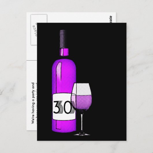 Carte Postale 30e anniversaire : bouteille de vin & verre (Devant / Derrière)