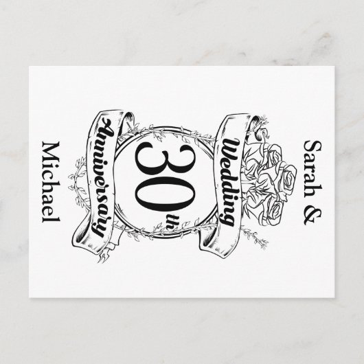 Carte Postale 30e anniversaire de Mariage Fleurs Rose Romantique (Devant)