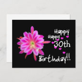Carte Postale 30e anniversaire - Fleur tropicale rose et Coeurs (Devant / Derrière)