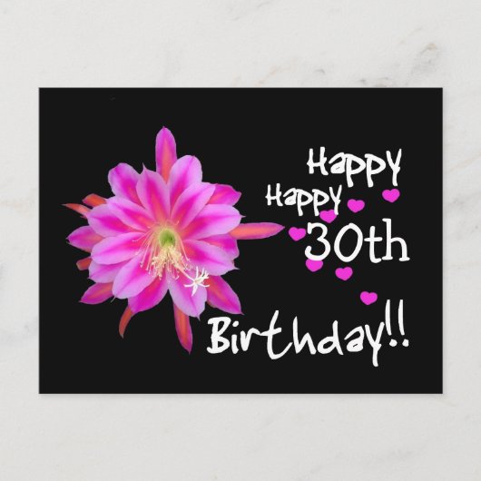 Carte Postale 30e anniversaire - Fleur tropicale rose et Coeurs (Devant)
