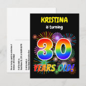 Carte Postale 30e anniversaire - Fun Fireworks, Rainbow Look "30 (Devant / Derrière)