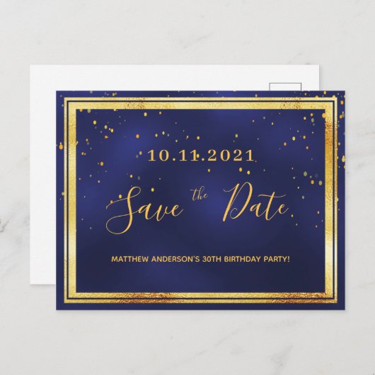 Carte Postale 30e anniversaire marine bleu or enregistrer la dat (Devant / Derrière)