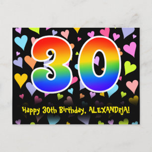 Carte Postale 30e Anniversaire : Motif Cœurs Amusants, Arc-en-ci