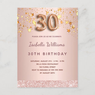 Carte Postale 30e anniversaire rose étoile blush glamour