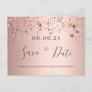 Carte Postale 30e anniversaire rose or étoiles blush enregistrer
