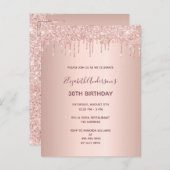 Carte Postale 30e anniversaire rose parties scintillant or invit (Devant / Derrière)