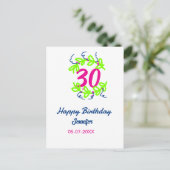 Carte Postale 30e anniversaire vert bleu couronne nom date rusti (Debout devant)
