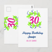 Carte Postale 30e anniversaire vert bleu couronne nom date rusti (Devant / Derrière)