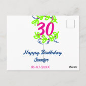 Carte Postale 30e anniversaire vert bleu couronne nom date rusti (Dos)