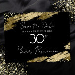 Carte postale 30e Classe Reunion Black and Gold El<br><div class="desc">Elégant design de plaques de peinture en feuille d'or Faux. Tout le texte est ajustable et facile à changer pour vos besoins de partie. Enregistrez les cartes postales de réunion de classe Date. noir et or,  élégant,  élégant,  élégant,  script,  moderne,  tendance,  modèle personnalisé.</div>