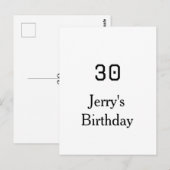 Carte Postale 30th birthday bold letter name date simple minimal (Devant / Derrière)