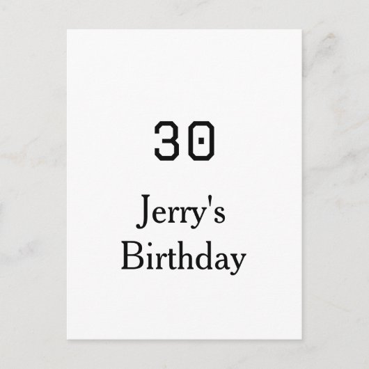 Carte Postale 30th birthday bold letter name date simple minimal (Devant)