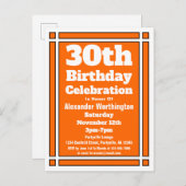 Carte postale 30th Orange Simple Birthday Invitati (Devant / Derrière)