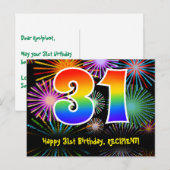 Carte Postale 31e Anniversaire – Motif de feux d'artifice amusan (Devant / Derrière)