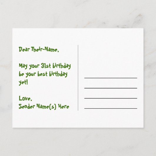 Carte Postale 31e anniversaire : Pink Stripes & Hearts, Arc en c (Dos)