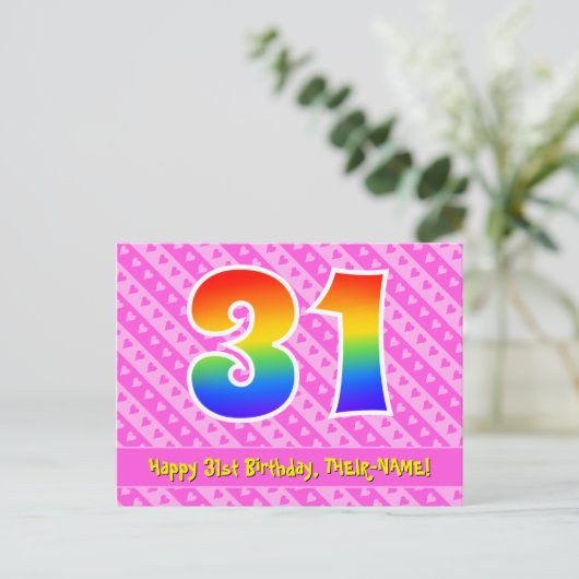 Carte Postale 31e anniversaire : Pink Stripes & Hearts, Arc en c (Debout devant)