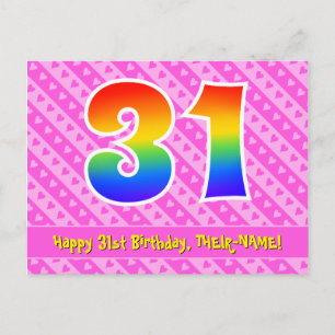 Carte Postale 31e anniversaire : Pink Stripes & Hearts, Rainbow 