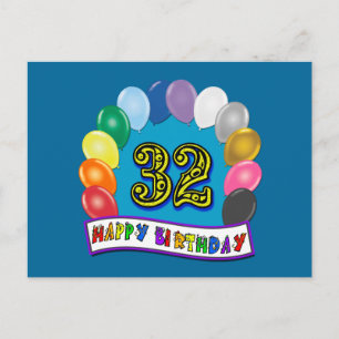 Carte Postale 32e anniversaire des ballons cadeaux