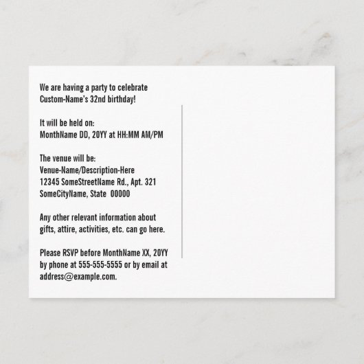 Carte Postale 32e anniversaire - Fun d'artifice, Rainbow Look "3 (Dos)