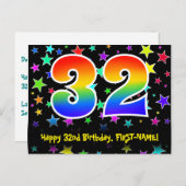 Carte Postale 32e anniversaire : Fun Stars Motif, Rainbow 32, No (Devant / Derrière)