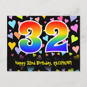 Carte Postale 32e Anniversaire : Motif Cœurs Amusants, Arc-en-ci