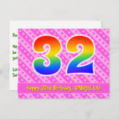 Carte Postale 32e anniversaire : Pink Stripes & Hearts, Arc en c (Devant / Derrière)