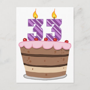 Carte Postale 33 ans sur le gâteau d'anniversaire