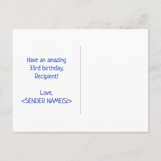 Carte Postale 33e anniversaire : Bold, amusant, simple, arc-en-c (Dos)