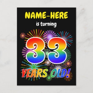 Carte Postale 33e anniversaire - Fun Fireworks, Rainbow Look "33
