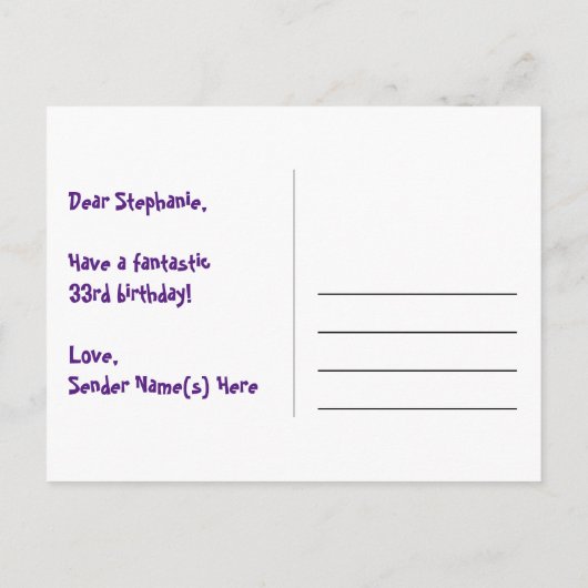 Carte Postale 33e Anniversaire : Motif coeurs amusants, arc-en-c (Dos)