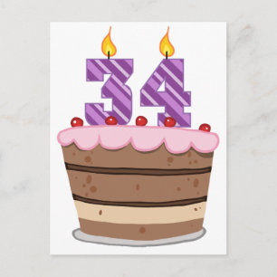 Carte Postale 34 ans sur le gâteau d'anniversaire