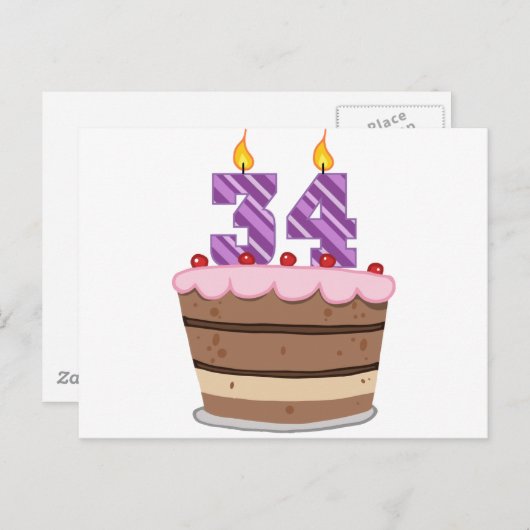 Carte Postale 34 ans sur le gâteau d'anniversaire (Devant / Derrière)
