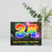Carte Postale 34e anniversaire - Fun Fireworks Motif + Rainbow 3 (Debout devant)