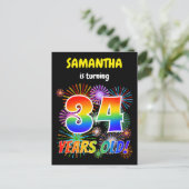 Carte Postale 34e anniversaire - Fun Fireworks, Rainbow Look "34 (Debout devant)