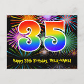 Carte Postale 35e anniversaire - Fun Fireworks Motif + Arc-en-ci (Devant)