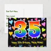 Carte Postale 35e anniversaire : motif de cœurs amusants, arc-en (Devant / Derrière)