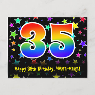 Carte Postale 35e Anniversaire : Motif Étoiles Amusantes, Arc-en